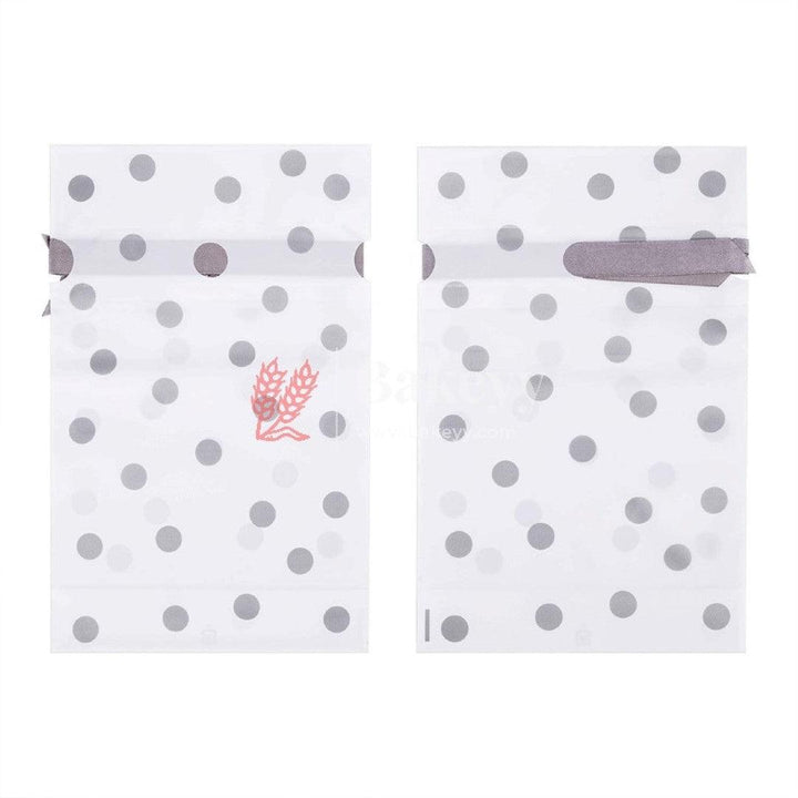 Silver Big Dots Plastic Stand Up Treat Favor Bags Gift Wrapper Bags for Candy Cookie Chocolate | Pack of 25 - Bakeyy.com