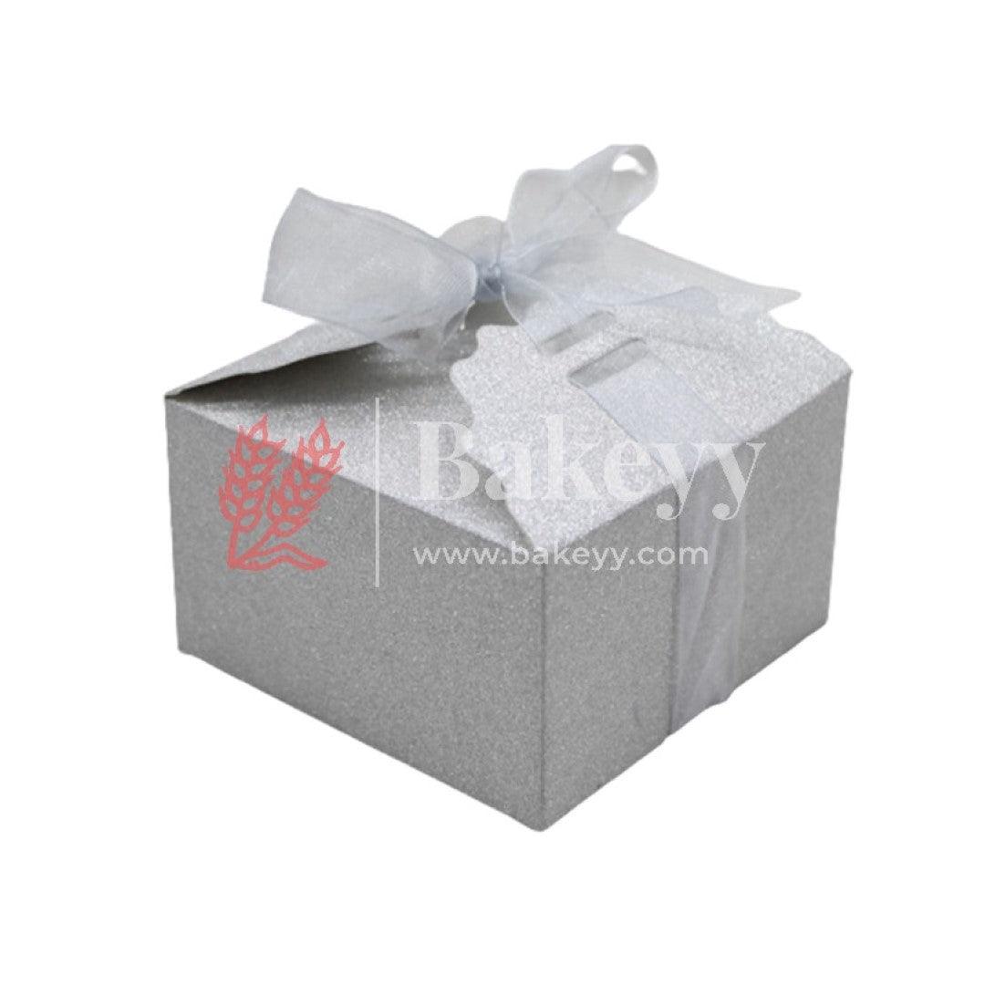 Silver Gift Box for Presents, 10 Pack Empty Kraft Gift Boxes with Ribbon For Packaging Candy, Cookie, Chocolate | Pack of 10 - Bakeyy.com - India - Silver Gift Box for Presents, 10 Pack Empty Kraft Gift Boxes with Ribbon For Packaging Candy, Cookie, Chocolate | Pack of 10 - Large (12x12x6 cm)