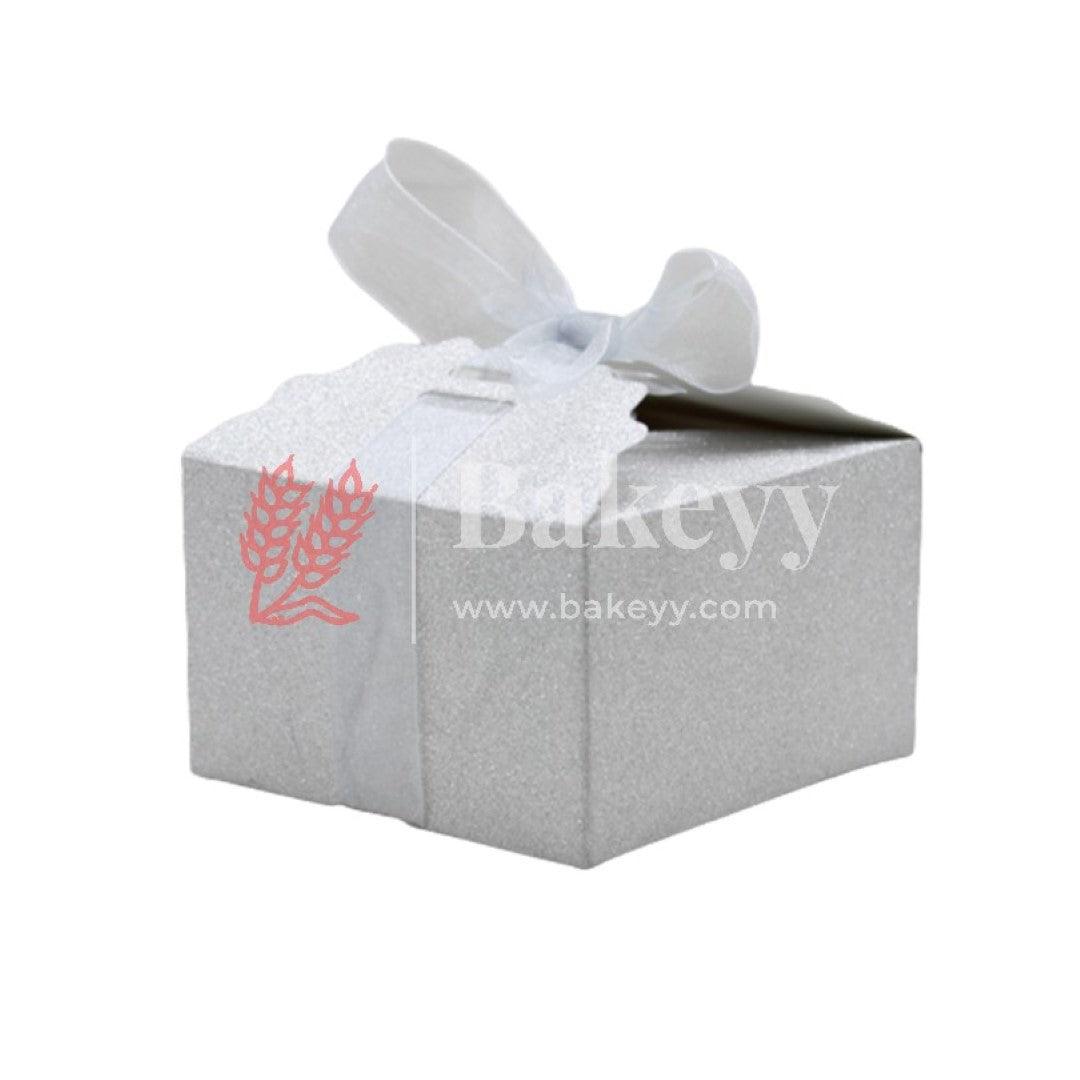 Silver Gift Box for Presents, 10 Pack Empty Kraft Gift Boxes with Ribbon For Packaging Candy, Cookie, Chocolate | Pack of 10 - Bakeyy.com - India - Silver Gift Box for Presents, 10 Pack Empty Kraft Gift Boxes with Ribbon For Packaging Candy, Cookie, Chocolate | Pack of 10 - Large (12x12x6 cm)