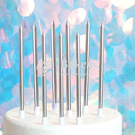 Silver Metallic Candle Pack of 6 pcs for Cake | Birthday | Anniversary | Thin Candles Birthday Cake Candles Long - Bakeyy.com - India - Silver Metallic Candle Pack of 6 pcs for Cake | Birthday | Anniversary | Thin Candles Birthday Cake Candles Long - Default Title