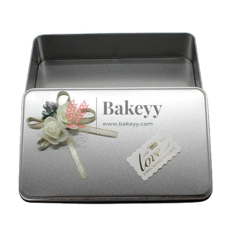 Silver Rectangle Empty Decorative Tin Box | Gift Box | Chocolate Box | Sweet Box | Jewellery Box | Luxury Box | Pack Of 2 - Bakeyy.com - India - Silver Rectangle Empty Decorative Tin Box | Gift Box | Chocolate Box | Sweet Box | Jewellery Box | Luxury Box | Pack Of 2 - Pack of 2