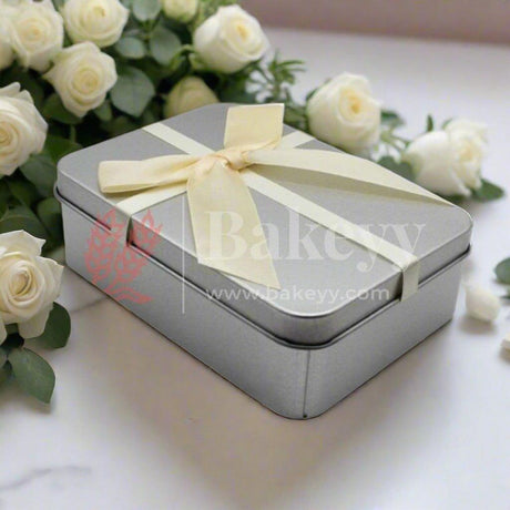 silver Rectangle Empty Decorative Tin Box | Gift Box | Chocolate Box | Sweet Box | Jewellery Box | Luxury Box | Pack of 5 - Bakeyy.com - India - silver Rectangle Empty Decorative Tin Box | Gift Box | Chocolate Box | Sweet Box | Jewellery Box | Luxury Box | Pack of 5 - Pack of 5