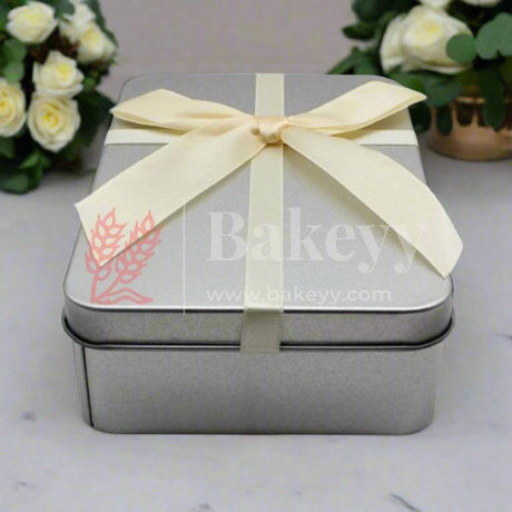 silver Rectangle Empty Decorative Tin Box | Gift Box | Chocolate Box | Sweet Box | Jewellery Box | Luxury Box | Pack of 5 - Bakeyy.com - India - silver Rectangle Empty Decorative Tin Box | Gift Box | Chocolate Box | Sweet Box | Jewellery Box | Luxury Box | Pack of 5 - Pack of 5