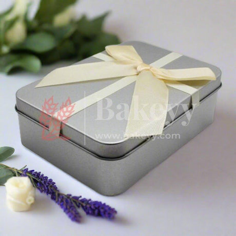 silver Rectangle Empty Decorative Tin Box | Gift Box | Chocolate Box | Sweet Box | Jewellery Box | Luxury Box | Pack of 5 - Bakeyy.com - India - silver Rectangle Empty Decorative Tin Box | Gift Box | Chocolate Box | Sweet Box | Jewellery Box | Luxury Box | Pack of 5 - Pack of 5