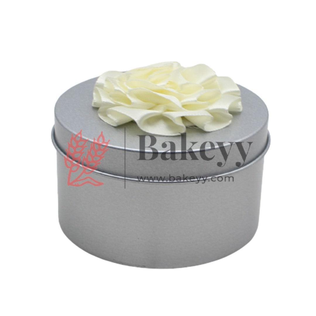 Silver Round Empty Decorative Tin Box | Gift Box | Chocolate Box | Sweet Box | Jewellery Box | Luxury Box - Bakeyy.com - India - Silver Round Empty Decorative Tin Box | Gift Box | Chocolate Box | Sweet Box | Jewellery Box | Luxury Box - Default Title