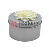 Silver Round Empty Decorative Tin Box | Gift Box | Chocolate Box | Sweet Box | Jewellery Box | Luxury Box - Bakeyy.com - India - Silver Round Empty Decorative Tin Box | Gift Box | Chocolate Box | Sweet Box | Jewellery Box | Luxury Box - Default Title