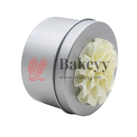 Silver Round Empty Decorative Tin Box | Gift Box | Chocolate Box | Sweet Box | Jewellery Box | Luxury Box - Bakeyy.com - India - Silver Round Empty Decorative Tin Box | Gift Box | Chocolate Box | Sweet Box | Jewellery Box | Luxury Box - Default Title