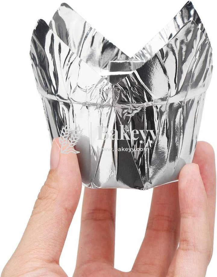 Silver Tulip Cup | Pack of 50 | Muffin Cup | Cupcake Liners - Bakeyy.com