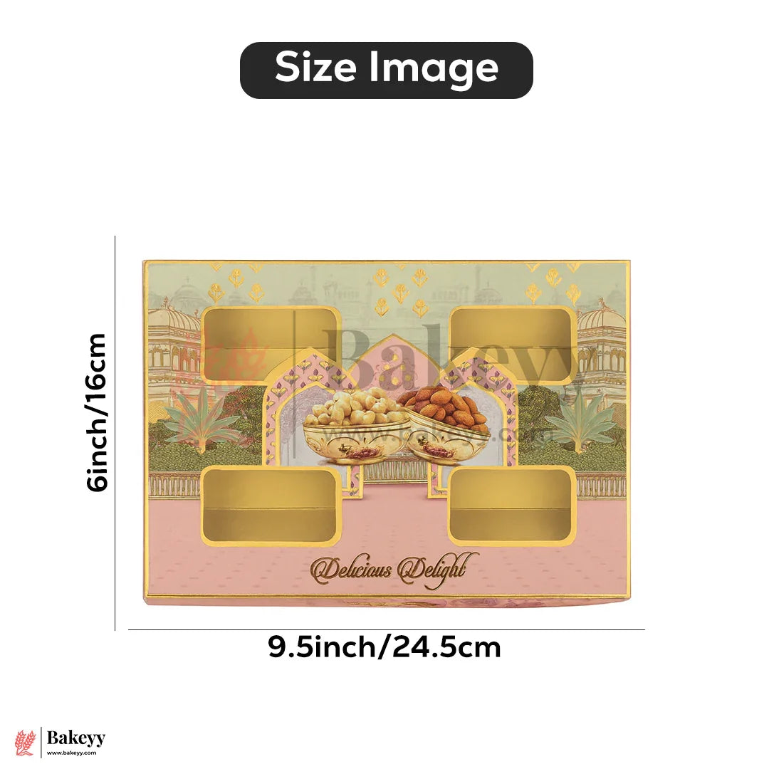 24x16x2.5 cm | Delicious Delight 4 Cavity Dry Fruit Gift Box | Decorative Festive Packaging | Pack of 10