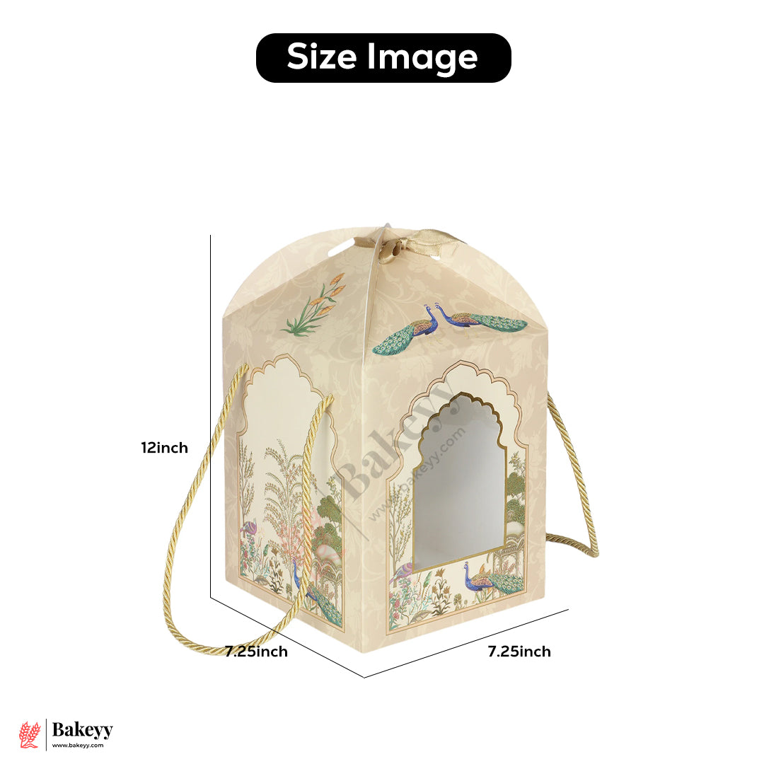 12x7.25x7.25 Inch |Luxury Peacock Window Gift Box with Handle –  (Pack of 10)