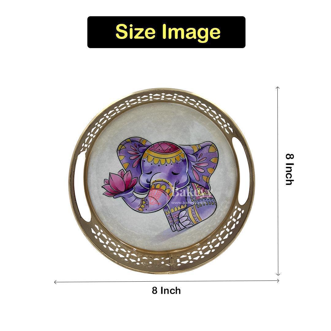 8 inch Elegant Golden Tray with Elephant Design | For Return Gifts | Round Metal Tray Home Decor Items |Decorative Tray - Bakeyy.com - India - 8 inch Elegant Golden Tray with Elephant Design | For Return Gifts | Round Metal Tray Home Decor Items |Decorative Tray - Default Title