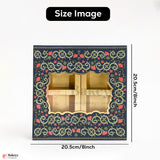 8x8x1.5 Inch | Rigid Dry Fruit Box | Elegant 4-Compartment Festive Hamper Box with Window Lid | Elegant Floral Design | Pack Of 1