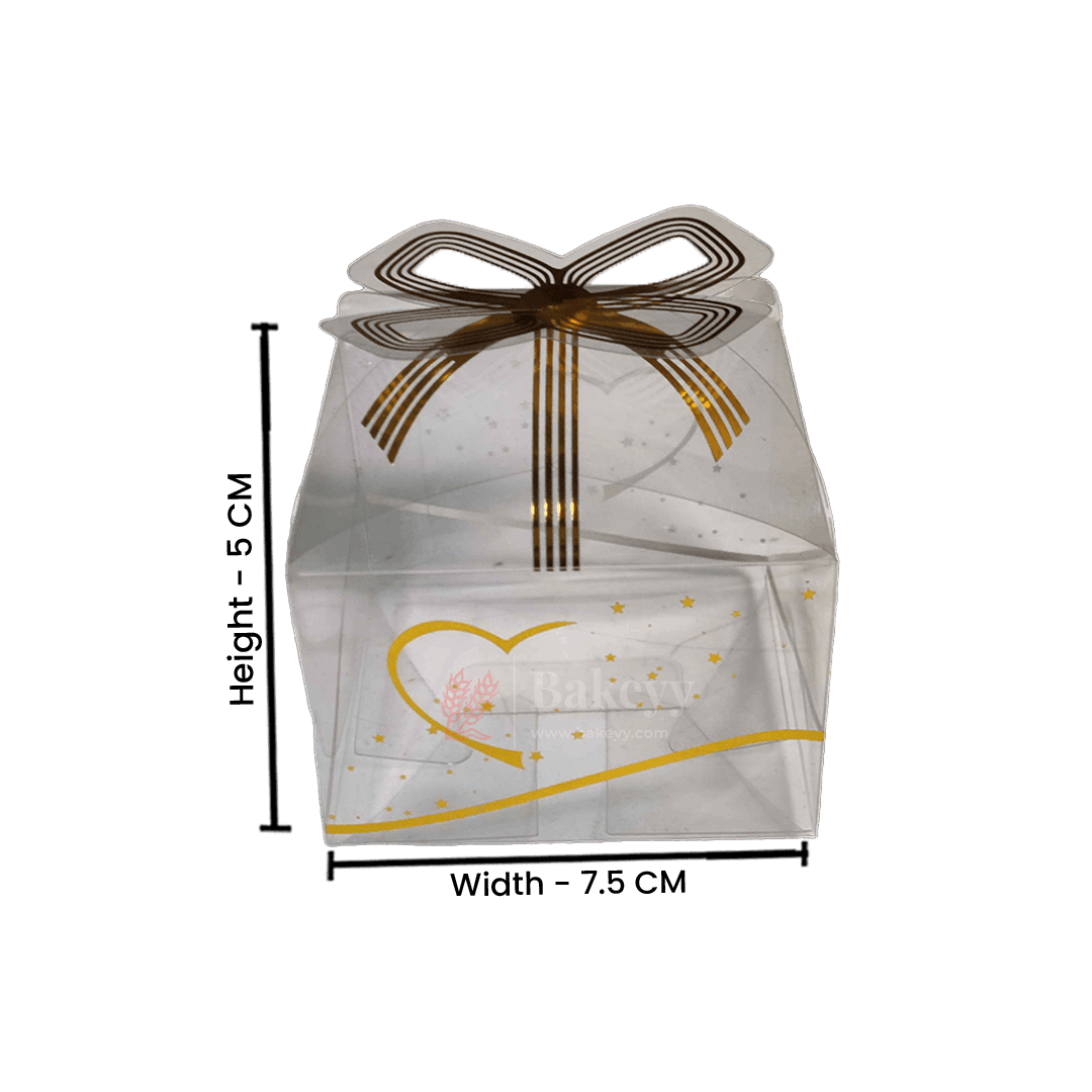 Bow with Heart Square Box | Chocolate PVC Box | Pack of 10 - Bakeyy.com - India - Bow with Heart Square Box | Chocolate PVC Box | Pack of 10 - Gold