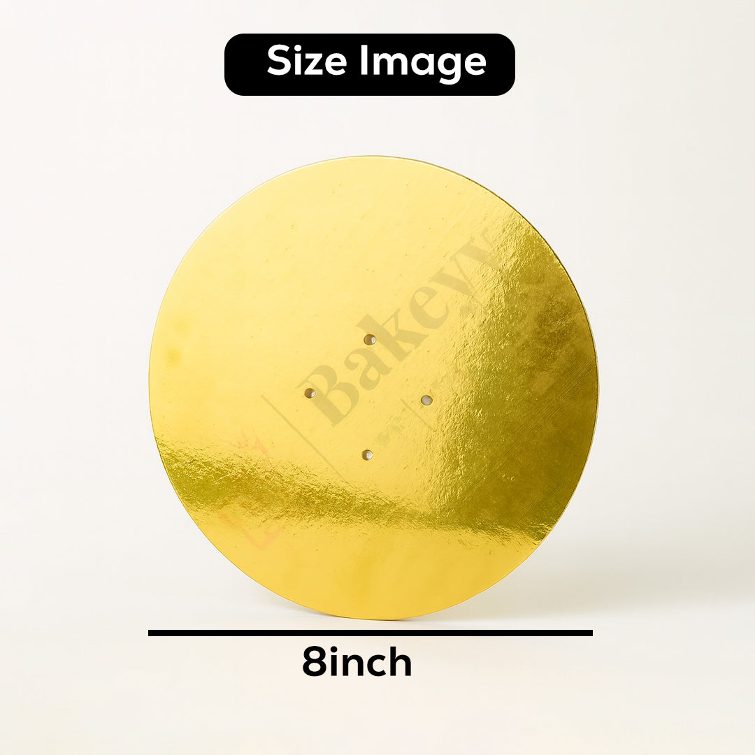 8 Inch Round Gold Cake Base Board with Holes – Strong & Sturdy| Pack Of 25