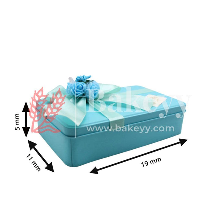 Sky Blue Rectangle Empty Decorative Tin Box | Gift Box | Chocolate Box | Sweet Box | Jewellery Box | Luxury Box | Pack of 4 - Bakeyy.com