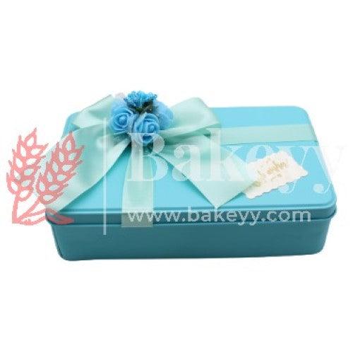 Sky Blue Rectangle Empty Decorative Tin Box | Gift Box | Chocolate Box | Sweet Box | Jewellery Box | Luxury Box | Pack of 4 - Bakeyy.com