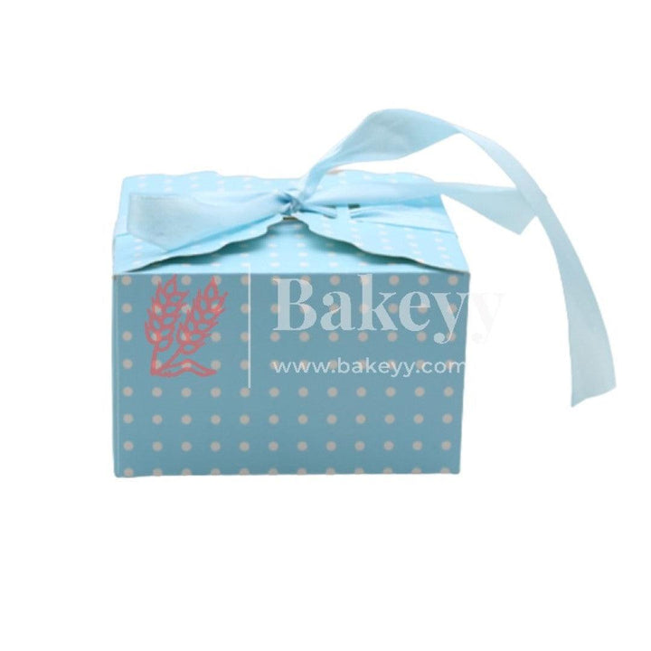 Sky Blue with White Small Dotted Small Gift Box, Cute Kraft Paper Gift Boxes with Brown Ribbon, Wedding Favour Boxes, Kraft Brown Gift Box for Party, Wedding, Gifts | Pack Of 10 - Bakeyy.com