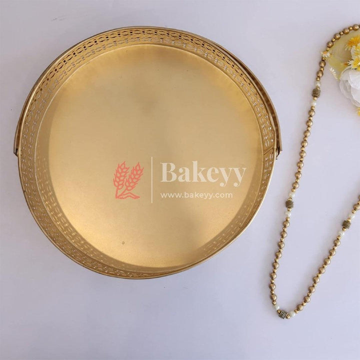 Small Decorative Gold Metal Hamper Basket For Gifting Circle - Bakeyy.com