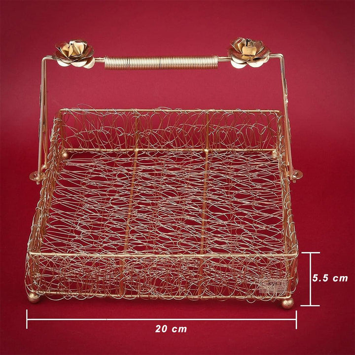 Small Decorative Gold Metal Hamper Basket For Gifting Square with Handle - Bakeyy.com