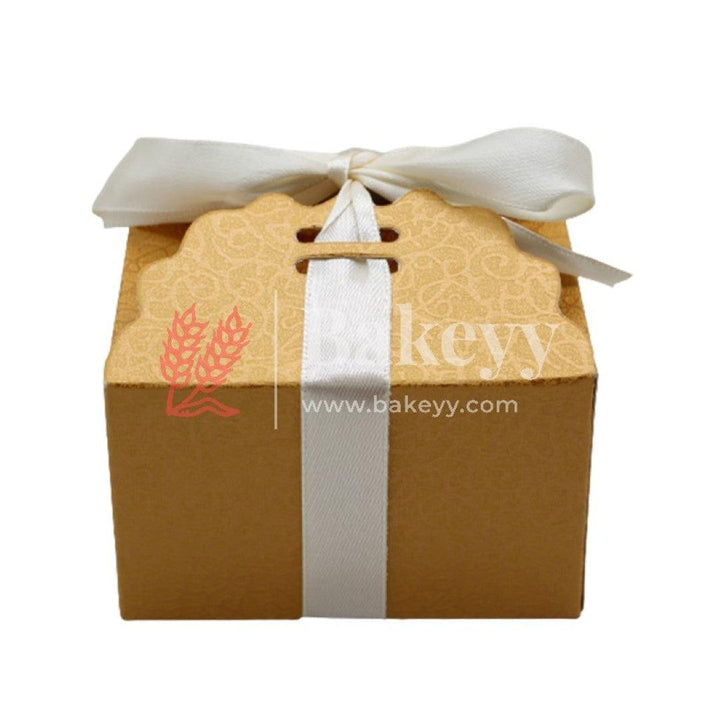 Small Gift Box, Cute Kraft Paper Gift Boxes with Brown Ribbon, Wedding Favour Boxes, Kraft Brown Gift Box for Party, Wedding, Gifts | Pack Of 10 - Bakeyy.com