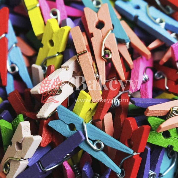 Small Mixed Colour Pegs for Photo Wall Home School Wedding Decoration, Clips Photo Pegs | Pack of 50 - Bakeyy.com