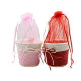 Small Round Basket With Organza Net for Party Decorations, Baby Shower Favors, Gift Boxes with Sheer Drawstring Bags - Bakeyy.com - India - Small Round Basket With Organza Net for Party Decorations, Baby Shower Favors, Gift Boxes with Sheer Drawstring Bags - Red