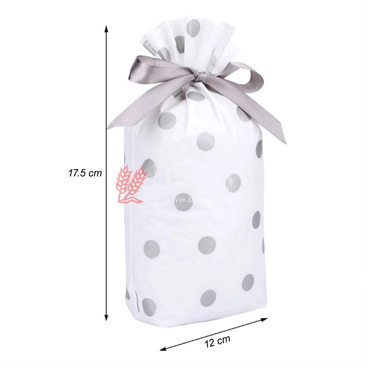 Small Silver Big Dots Plastic Stand Up Treat Favor Bags Gift Wrapper Bags for Candy Cookie Chocolate | Pack of 25 - Bakeyy.com