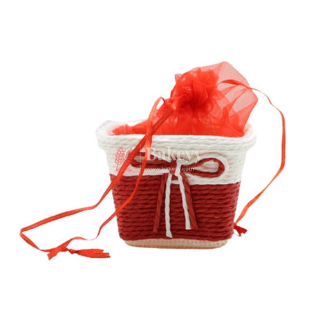 Small Square Basket With Organza Net for Party Decorations, Baby Shower Favors, Gift Boxes with Sheer Drawstring Bags - Bakeyy.com - India - Small Square Basket With Organza Net for Party Decorations, Baby Shower Favors, Gift Boxes with Sheer Drawstring Bags - Red