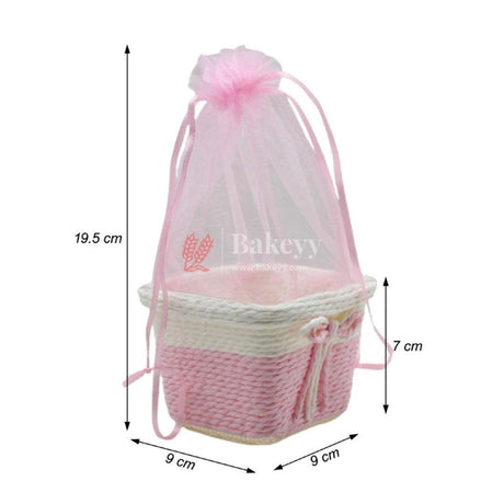 Small Square Basket With Organza Net for Party Decorations, Baby Shower Favors, Gift Boxes with Sheer Drawstring Bags - Bakeyy.com - India - Small Square Basket With Organza Net for Party Decorations, Baby Shower Favors, Gift Boxes with Sheer Drawstring Bags - Red