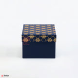 6x6x4 inch (15x15x10 cm) | Premium Rigid Hamper Box | Blue with Golden Leaf Print – Small Size