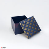6x6x4 inch (15x15x10 cm) | Premium Rigid Hamper Box | Blue with Golden Leaf Print – Small Size