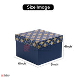 6x6x4 inch (15x15x10 cm) | Premium Rigid Hamper Box | Blue with Golden Leaf Print – Small Size