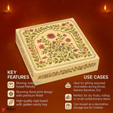 8x8x1.5 inch | Elegant Floral Squire 16 Cavity Gift Sweet Box| Pink & Gold Accents 1 Piece