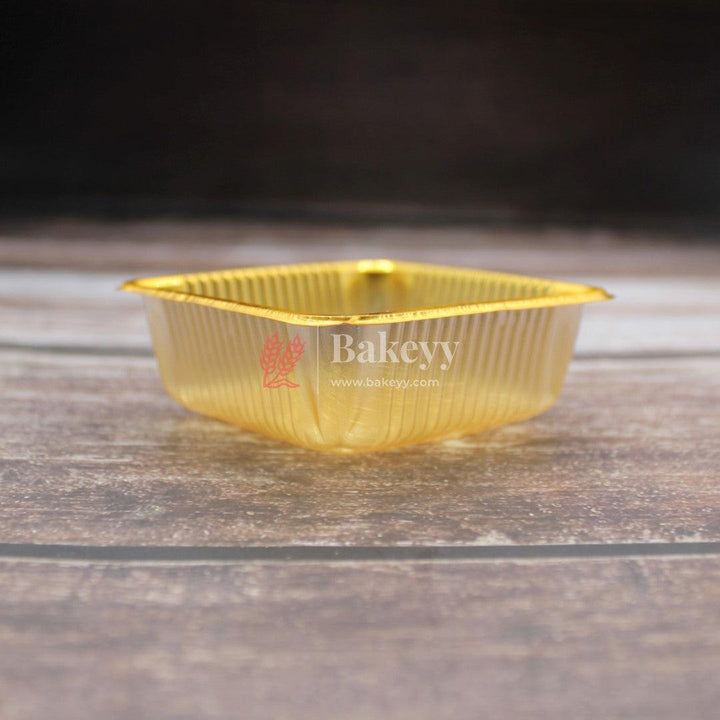 Square Disposable Plastic Gold Foil Tray | Sweet Tray | Chocolate Tray | Pack of 100 - Bakeyy.com