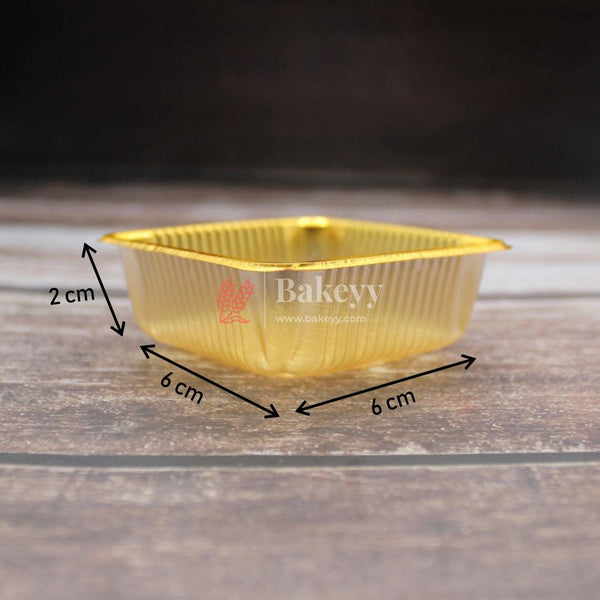 Square Disposable Plastic Gold Foil Tray | Sweet Tray | Chocolate Tray | Pack of 100 - Bakeyy.com