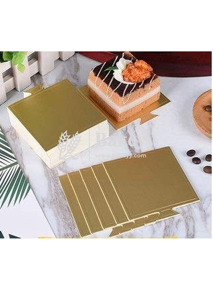 Square Pastry Base Mousse Cake Boards Gold (24 pcs) - Bakeyy.com