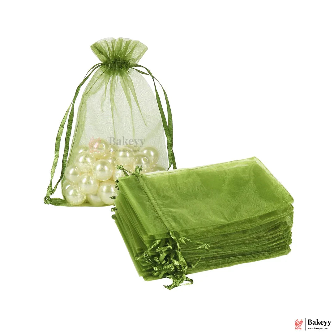 5x7 Inch Olive Green Organza Gift Pouch  Drawstring Bag | Pack Of 99