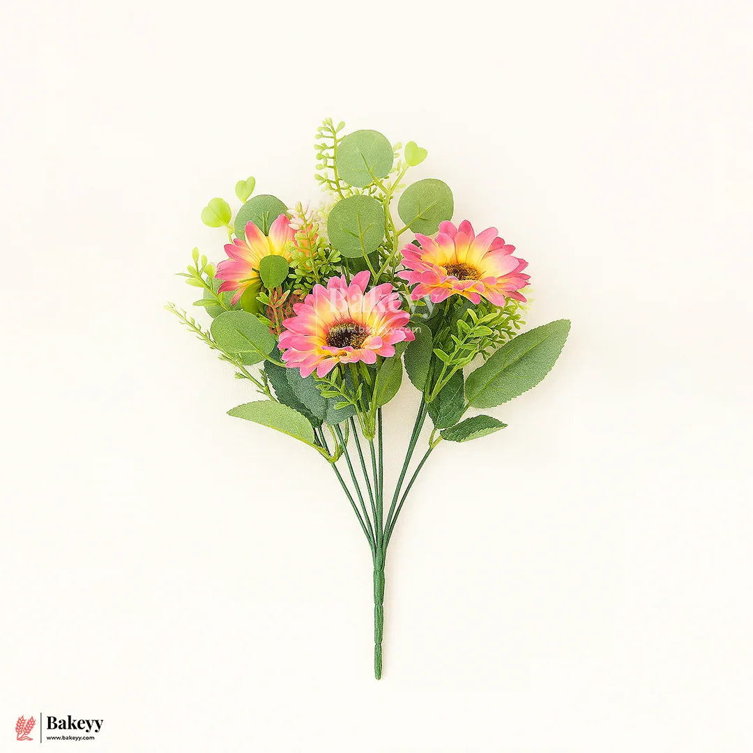 Artificial Gerbera Daisy Flower Bunch – 42cm | Gradient Of Pink And Yellow| Decorative Stick for Home & Events | Pack Of 1