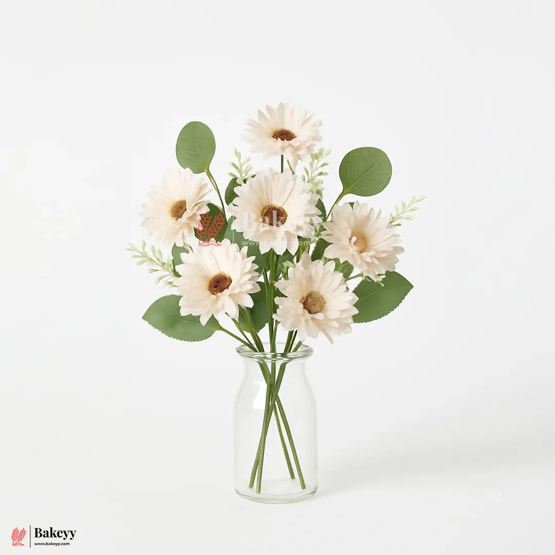 Artificial Gerbera Daisy Flower Bunch – 42cm | Gradient Of Light Pink And Off White| Decorative Stick for Home & Events | Pack Of 1
