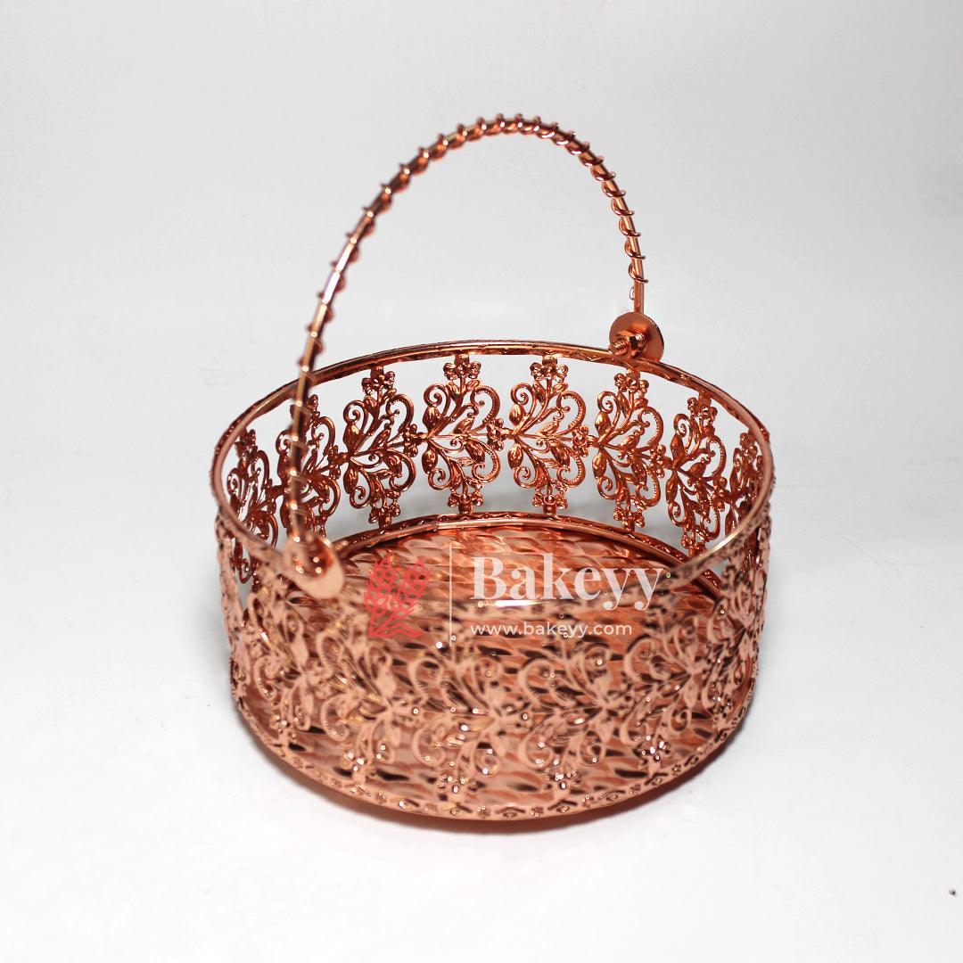 6 inch Rose Gold Metal Basket | Luxury Serving & Gifting Essential | Gift Baskets For Dry Fruits ,Gift Hampers, Return Gift for wedding, Anniversary, Birthday, house warming - Bakeyy.com - India - 6 inch Rose Gold Metal Basket | Luxury Serving & Gifting Essential | Gift Baskets For Dry Fruits ,Gift Hampers, Return Gift for wedding, Anniversary, Birthday, house warming - Default Title