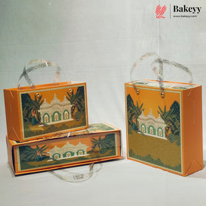 Traditional Printed Gift Hamper Boxes Set of 3 with Transparent Handle & Jar Compartments  | Elegant Gift Packaging | Pack of