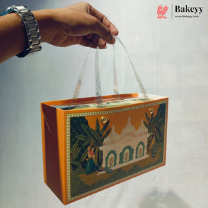 Traditional Printed Gift Hamper Boxes Set of 3 with Transparent Handle & Jar Compartments  | Elegant Gift Packaging | Pack of