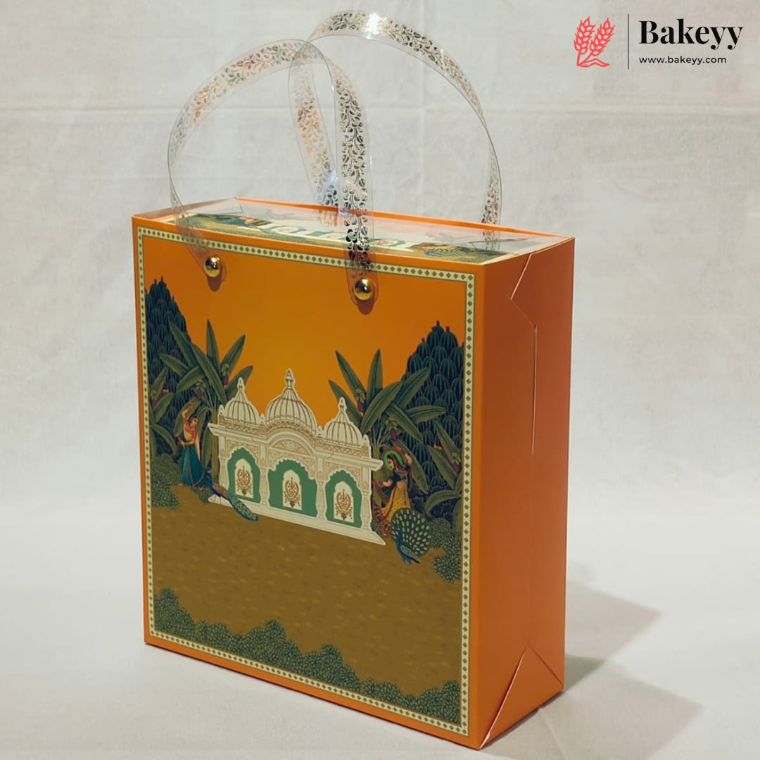 Traditional Printed Gift Hamper Boxes Set of 3 with Transparent Handle & Jar Compartments  | Elegant Gift Packaging | Pack of