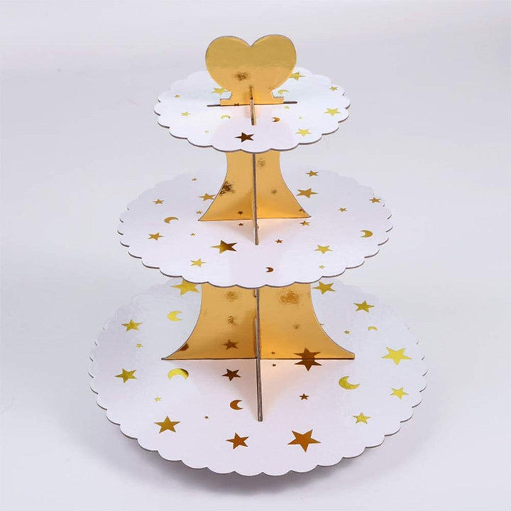 Tier Layer Cupcake Dessert Paper Stand Display Rack | Golden Stars - Bakeyy.com