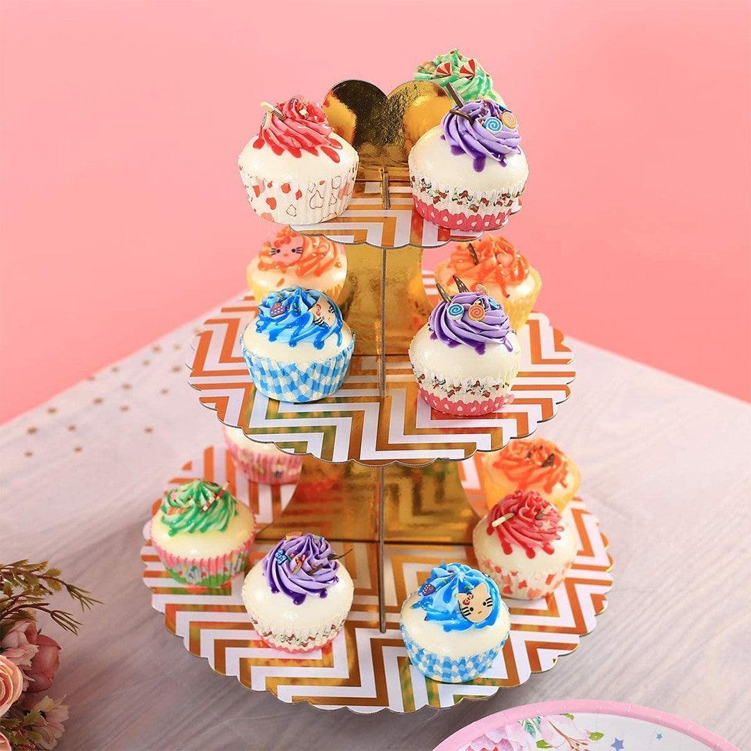 Tier Layer Cupcake Dessert Paper Stand Display Rack | Golden Zig Zag - Bakeyy.com - India - Tier Layer Cupcake Dessert Paper Stand Display Rack | Golden Zig Zag - Default Title