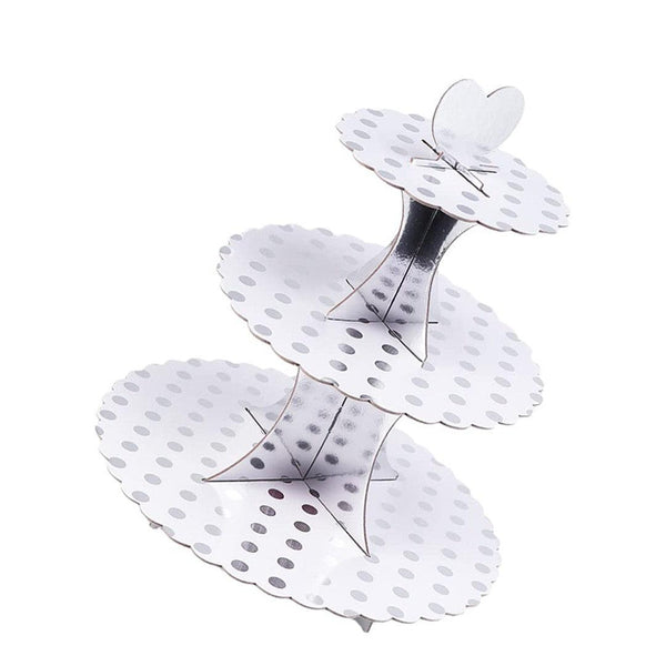 Tier Layer Cupcake Dessert Paper Stand Display Rack | Silver Dotted - Bakeyy.com