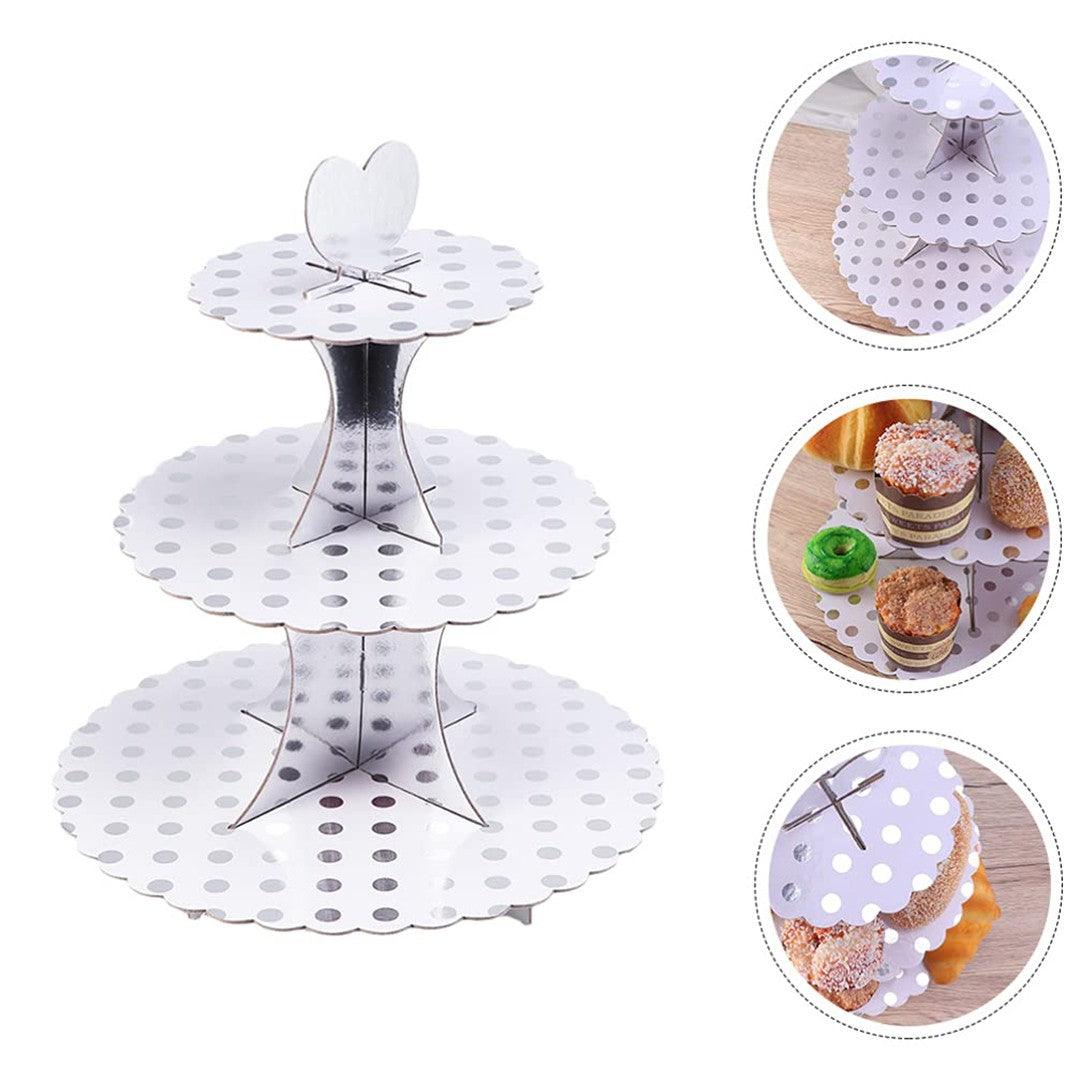 Tier Layer Cupcake Dessert Paper Stand Display Rack | Silver Dotted - Bakeyy.com - India - Tier Layer Cupcake Dessert Paper Stand Display Rack | Silver Dotted - Default Title