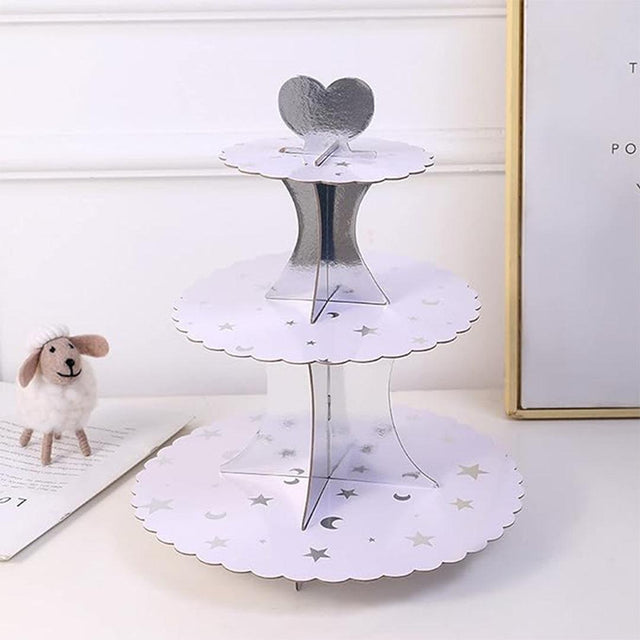 Tier Layer Cupcake Dessert Paper Stand Display Rack | silver Stars - Bakeyy.com - India - Tier Layer Cupcake Dessert Paper Stand Display Rack | silver Stars - Default Title