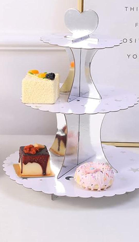 Tier Layer Cupcake Dessert Paper Stand Display Rack | silver Stars - Bakeyy.com - India - Tier Layer Cupcake Dessert Paper Stand Display Rack | silver Stars - Default Title