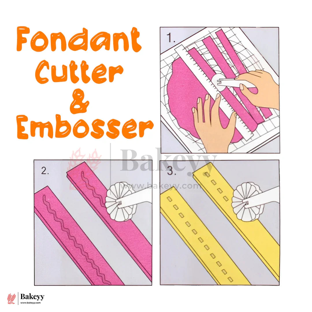 Fondant Cutter & Embosser Tool – With 3 Interchangeable Wheels | For Cake Decorating, Fondant, and Pastry Design